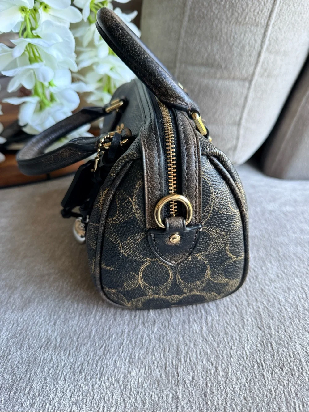 Coach Signature Loved Leather Mini Rowan Satchel Crossbody with Charm NWT